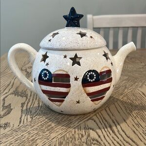 Vintage Home Interiors Americana Star and Stripes Candle Holder Teapot